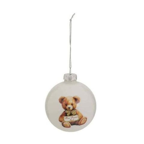 Boule de Noël ourson "Mon Premier Noël" blanc