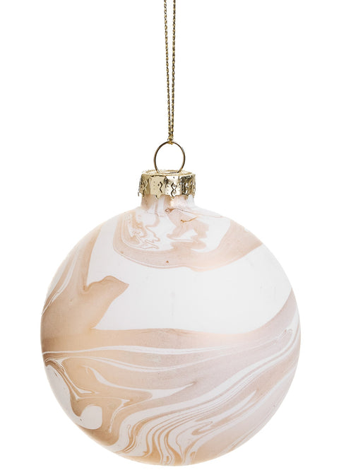 Boule de Noël effet marbré beige et blanc
