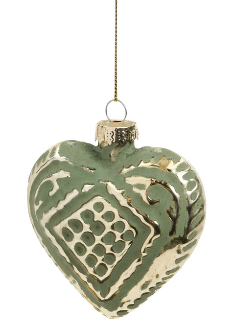 Boule de Noël en forme de coeur verte et or