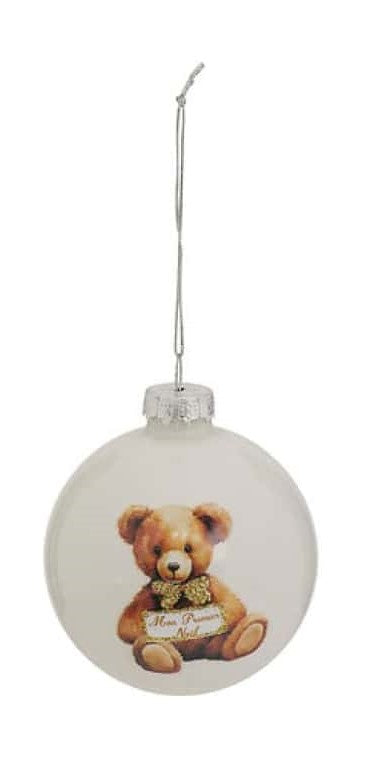 Boule de Noël ourson "Mon Premier Noël" blanc