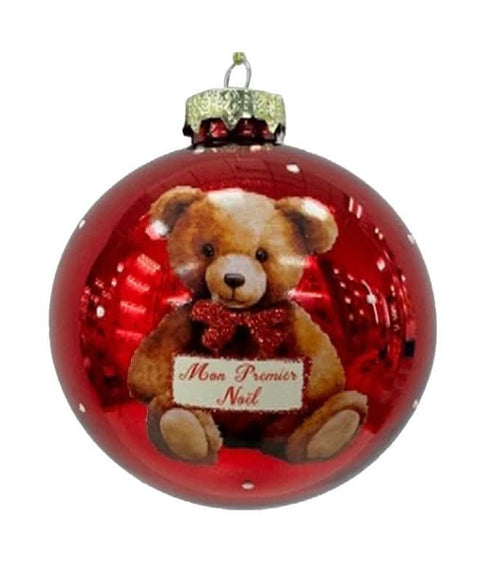 Boule de Noël ourson "Mon Premier Noël" rouge