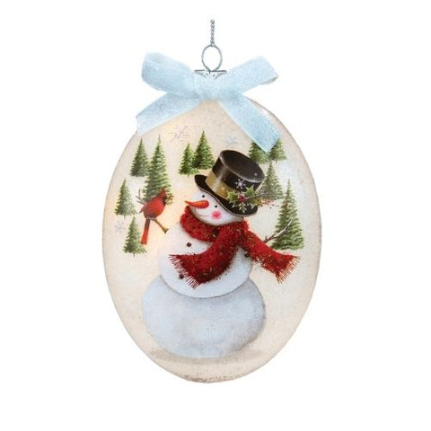 Ornement lumineux avec bonhomme de neige et cardinal