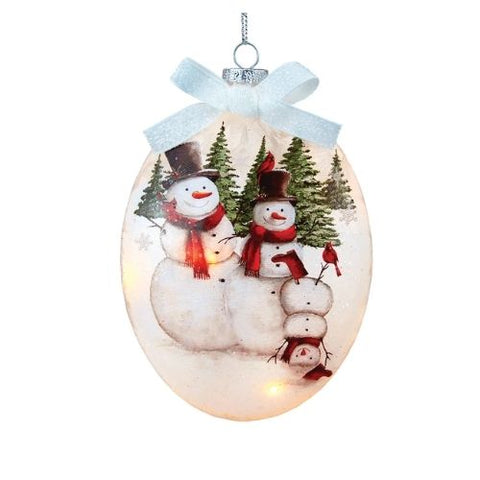 Ornement lumineux avec famille de bonhommes de neige