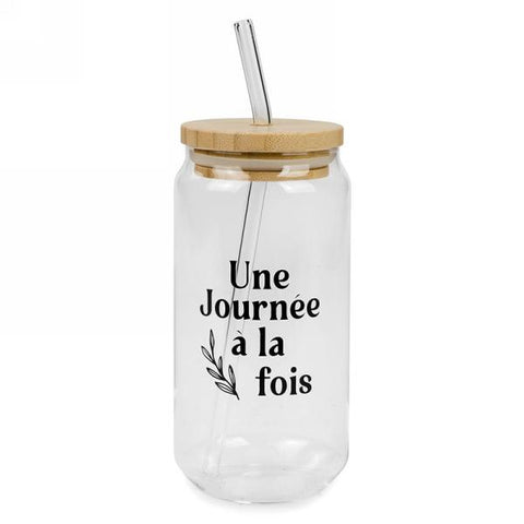 Verre avec paille "Une journée à la fois"