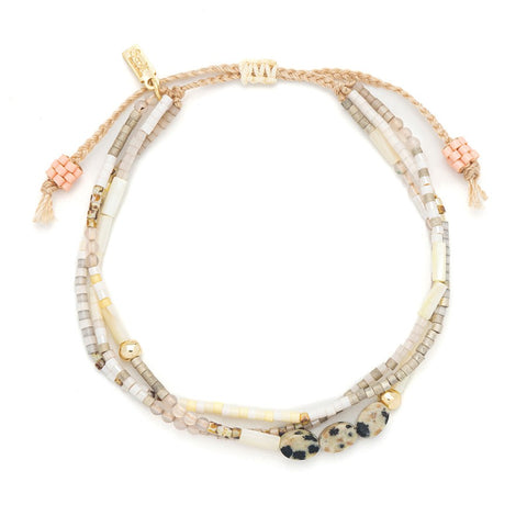 Bracelet ajustable – Jaspe dalmatien et perles Miyuki