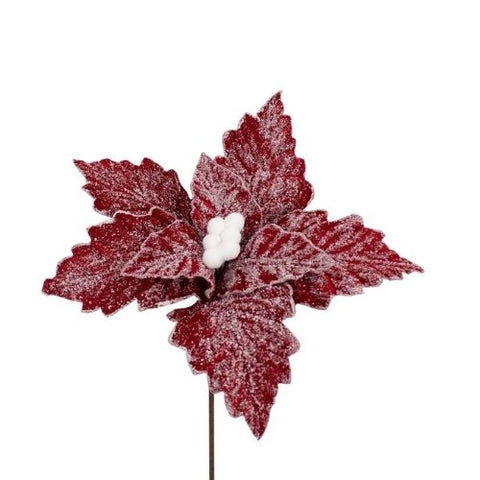 Tige poinsettia rouge avec effet neige