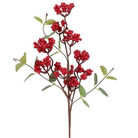 Tige décorative avec feuilles et baies rouges artificielle