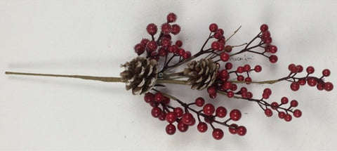 Tige décorative Baies givrées et pommes de pin