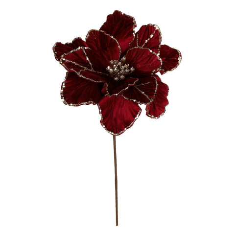 Branche de poinsettia rouge velours avec paillettes