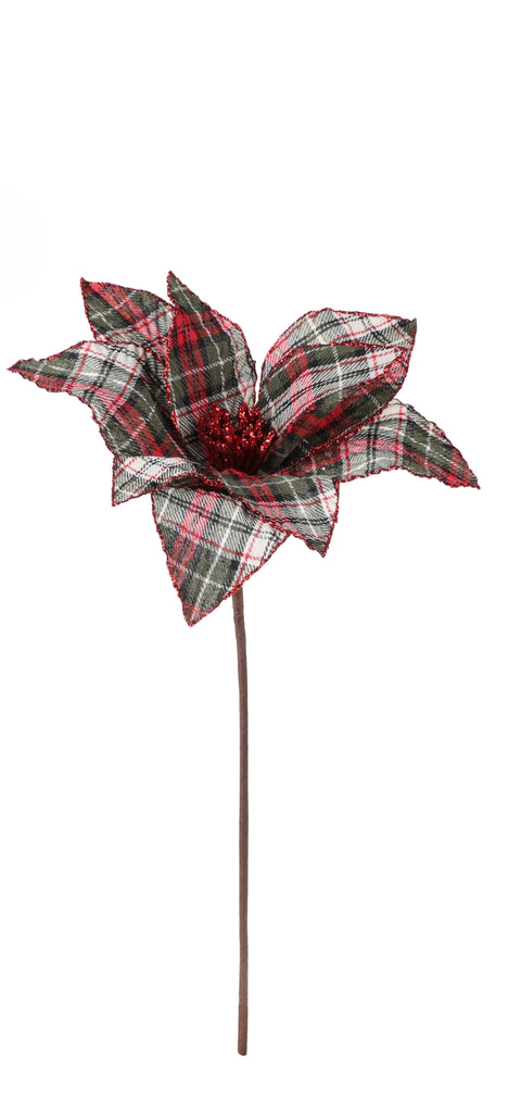 Branche de poinsettia en tissu écossais