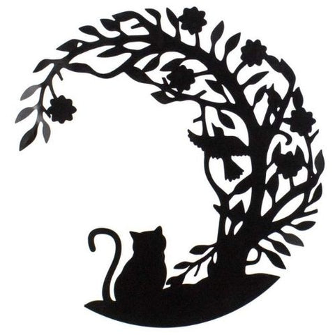 Décoration murale ronde en métal "Chat sous l’arbre"