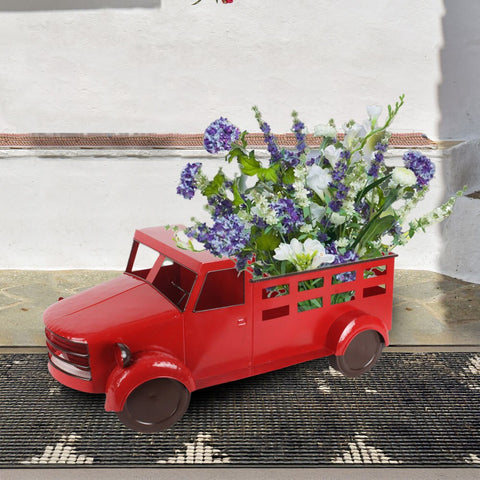 Porte-plante en métal rouge style pick-up