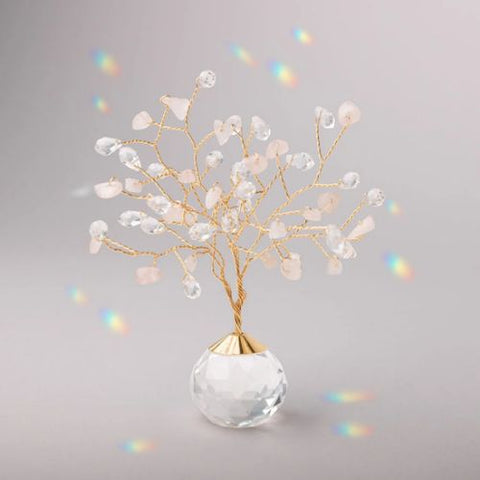 Arbre de vie capteur de soleil  Quartz rose Amour doré