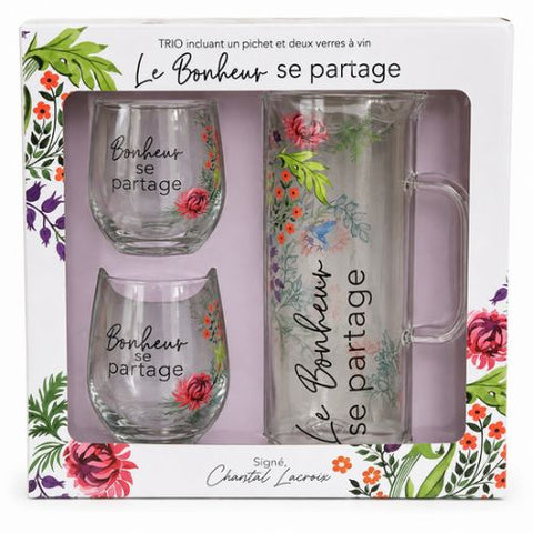 Trio carafe et verres "Le Bonheur se partage" - Chantal Lacroix