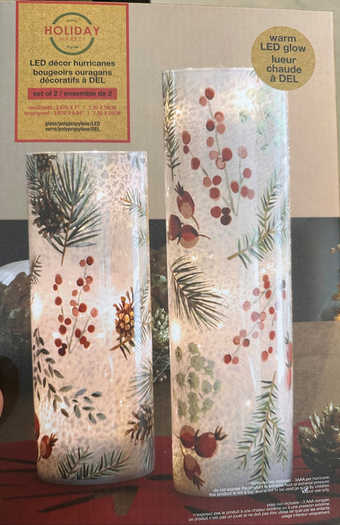 Lanterne décorative en verre givré avec motif de baies rouges