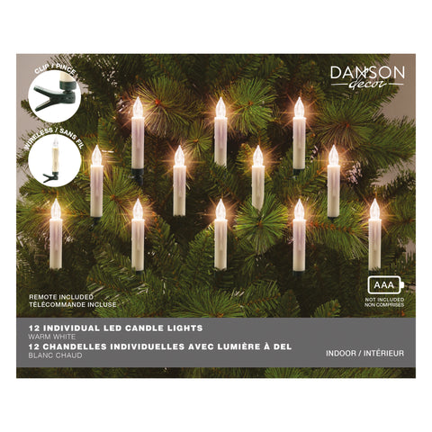 Ensemble de 12 chandelles individuelles DEL avec pince