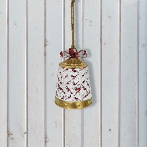Cloche suspendue avec motifs dorés et cardinaux