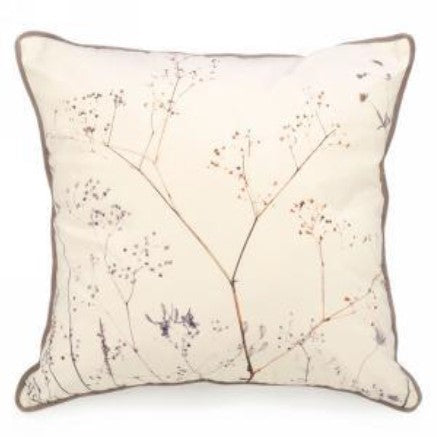 Coussin en velours ivoire à motif de feuillage