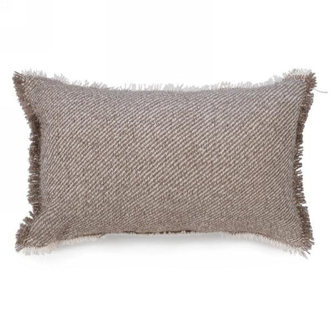 Coussin tissé rectangulaire brun et blanc avec franges