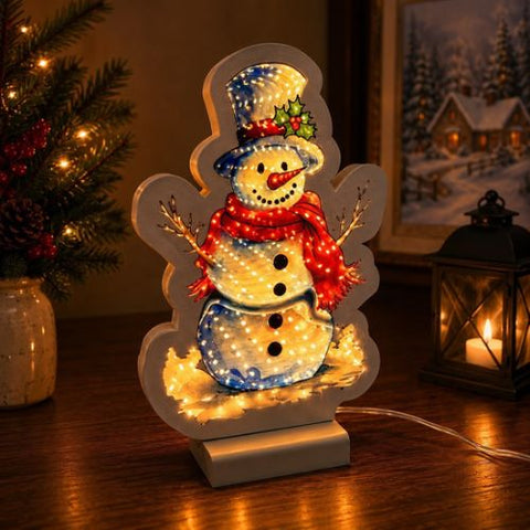 Décoration de table lumineuse à DEL "Bonhomme de neige hivernal"