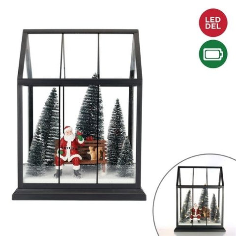 Scène hivernale lumineuse avec père Noël et écureuil