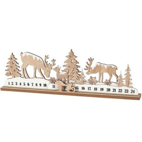 Calendrier de l’Avent en bois avec rennes et traîneau