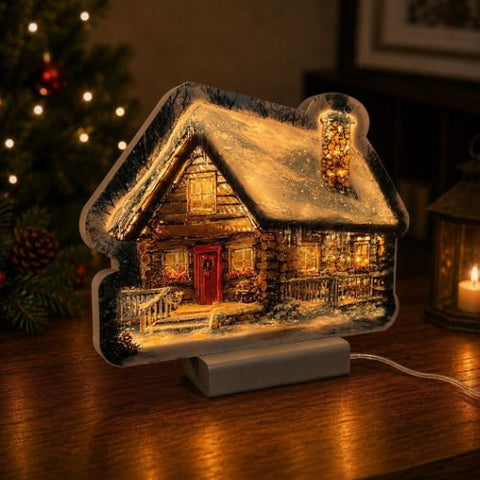 Décoration de table lumineuse à DEL "Cabane d’hiver"