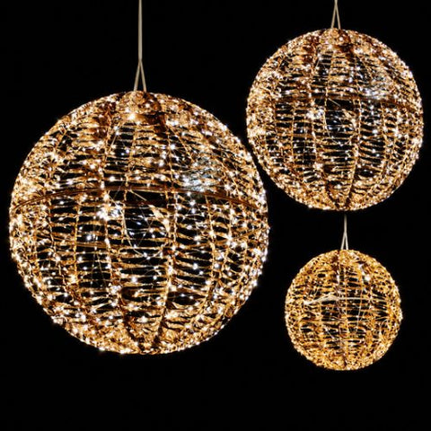 Boule décorative suspendue à DEL – Fini or brillant