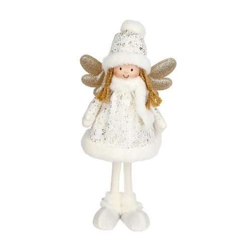Ange décoratif en tissu blanc et doré