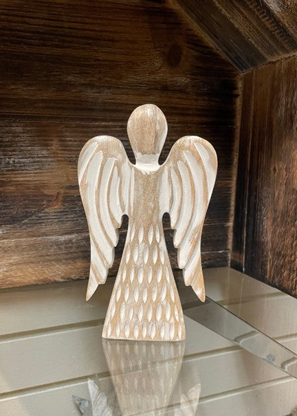 Ange décoratif en bois blanchi