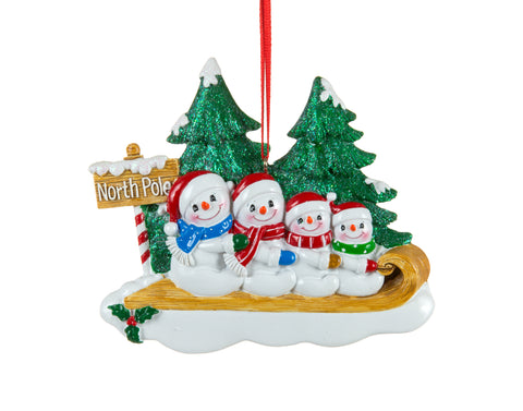 Ornement famille de quatre bonshommes de neige