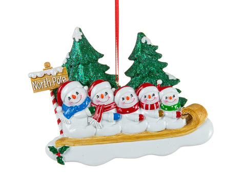 Ornement famille de cinq bonshommes de neige
