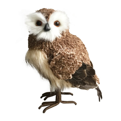 Décoration hibou brun en laine bouclée