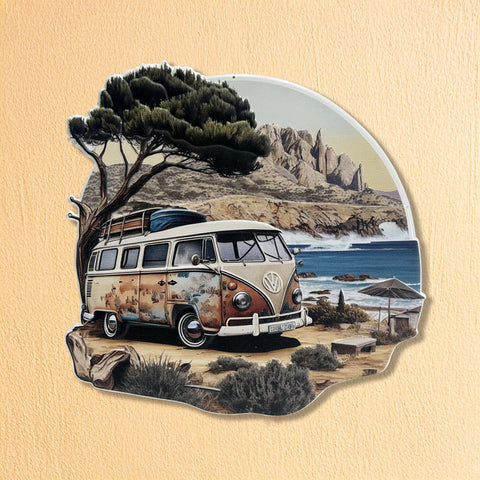 Affiche en fer-blanc – VW Bus à la plage