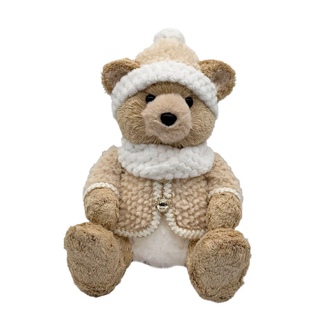 Décoration d’ourson assis avec manteau et bonnet
