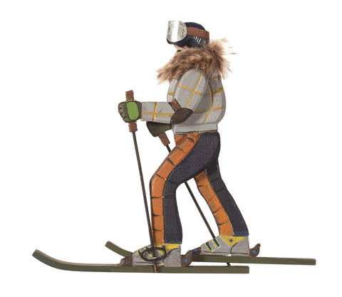 Décoration murale skieur en bois