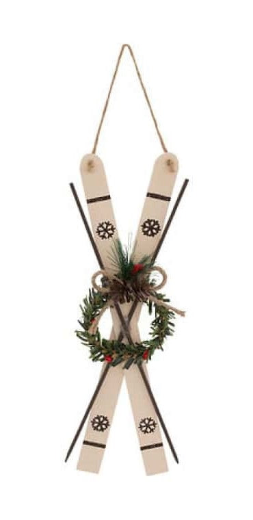 Ornement suspendu skis avec couronne