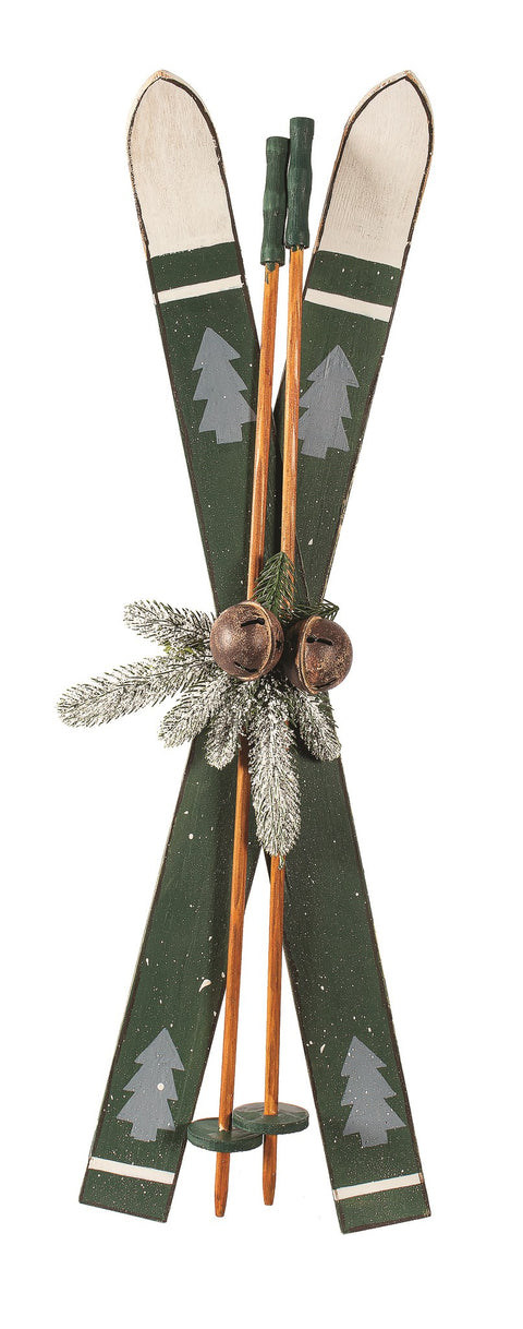 Décoration skis en bois verts