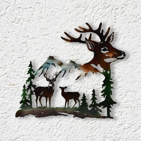 Décoration murale en métal coloré – Cerf dans la forêt