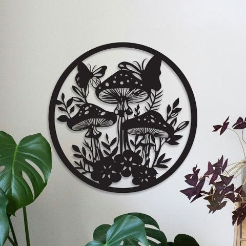 Décoration murale en métal – Champignons et fleurs