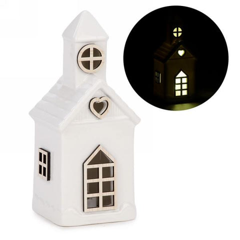 Église illuminée en céramique blanche