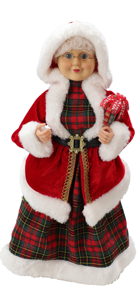 Figurine de Mère Noël en robe à carreaux