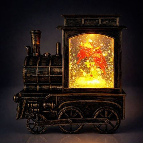 Boule à neige musicale des cardinaux dans un train avec lumières LED