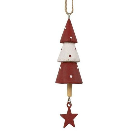 Ornement sapin rouge et blanc en bois