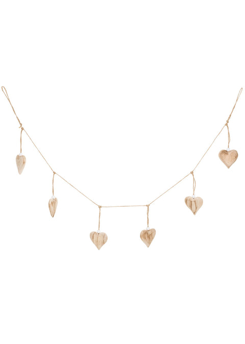 Guirlande de coeurs en bois naturel