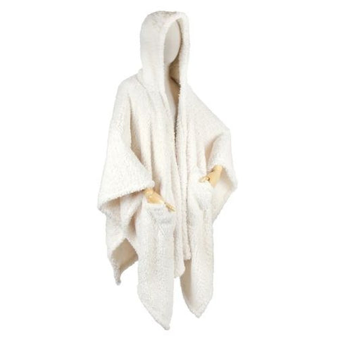 Poncho en sherpa à capuchon – Couleur crème