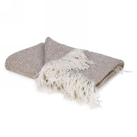 Jeté tissé brun et blanc avec franges