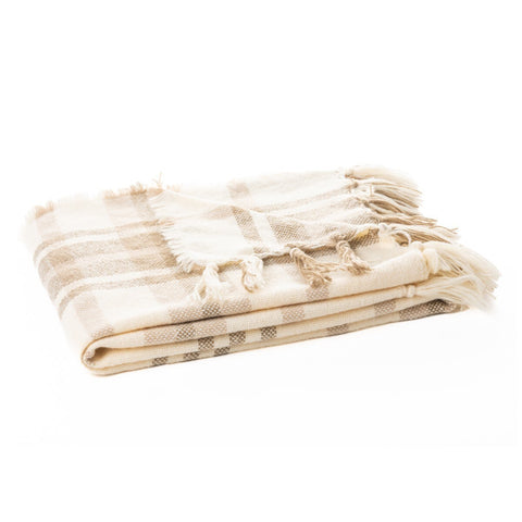 Jeté à carreaux crème, beige et brun