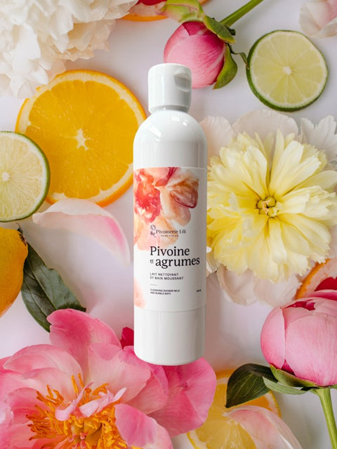 Lait nettoyant et bain moussant "Pivoine et agrumes" - Pivoinerie de Lili