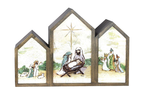 Lanterne triple avec scène de la nativité